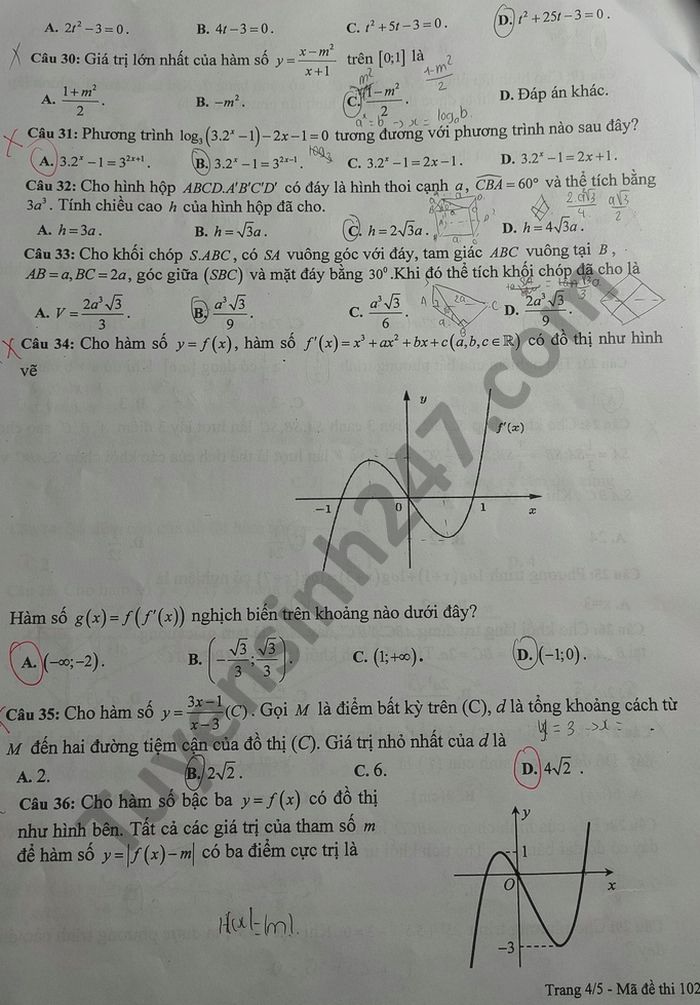 De thi HK1 mon Toan lop 12 nam 2020 THPT Dai Tu