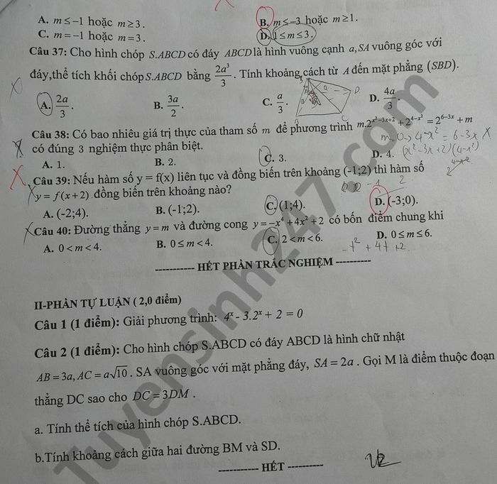 De thi HK1 mon Toan lop 12 nam 2020 THPT Dai Tu