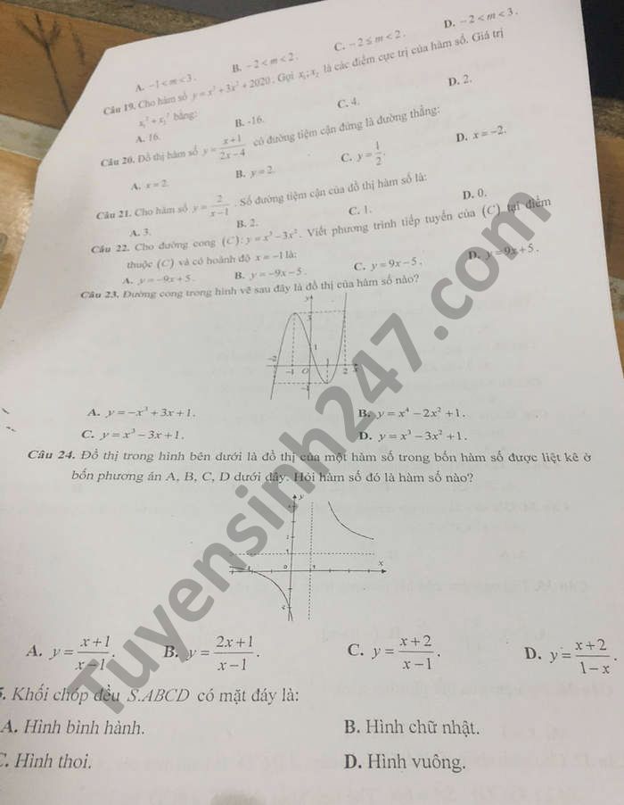 De thi HK1 mon Toan lop 12 TTGDNN-GDTX TP Hai Duong 2020
