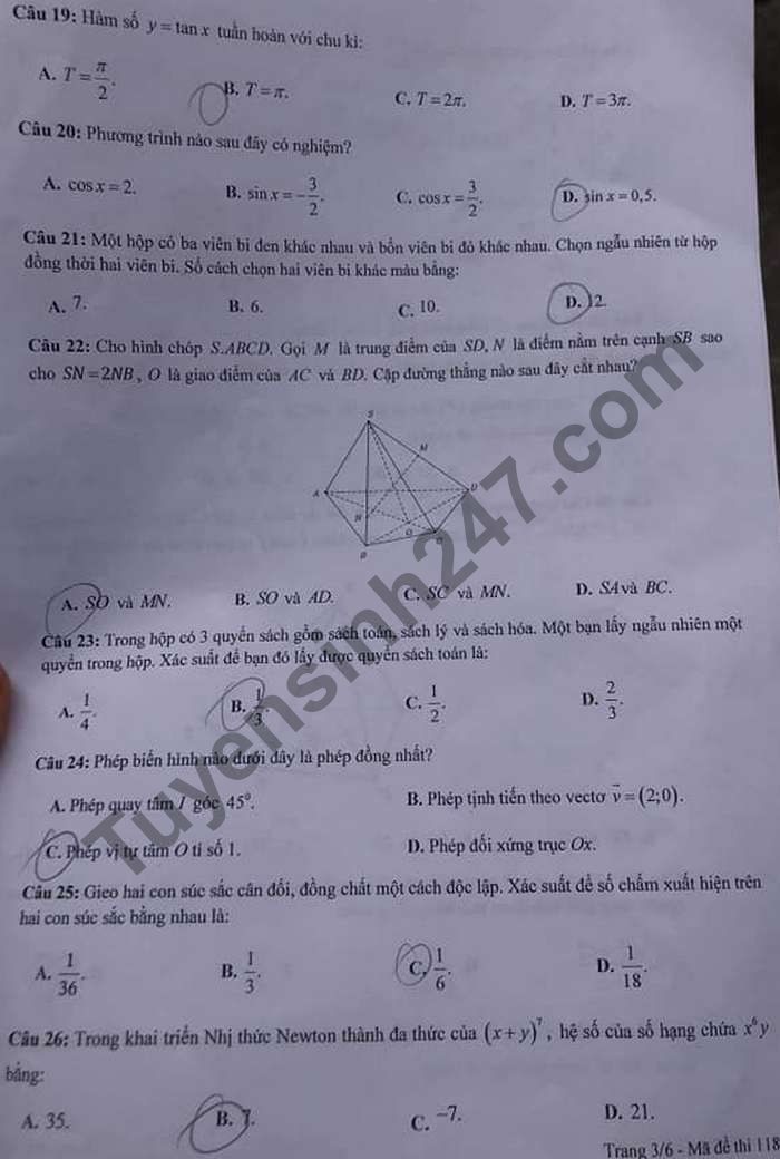 De thi hoc ki 1 lop 11 mon Toan nam 2020 THPT Chu Van An