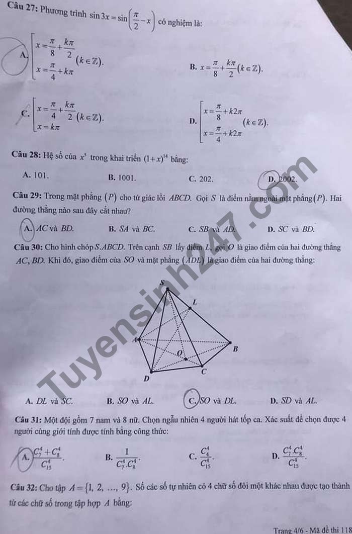 De thi hoc ki 1 lop 11 mon Toan nam 2020 THPT Chu Van An