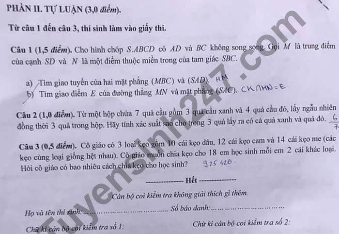De thi hoc ki 1 lop 11 mon Toan nam 2020 THPT Chu Van An