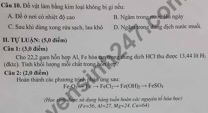 De thi hoc ki 1 THCS Cao Thang nam 2020 mon Hoa lop 9