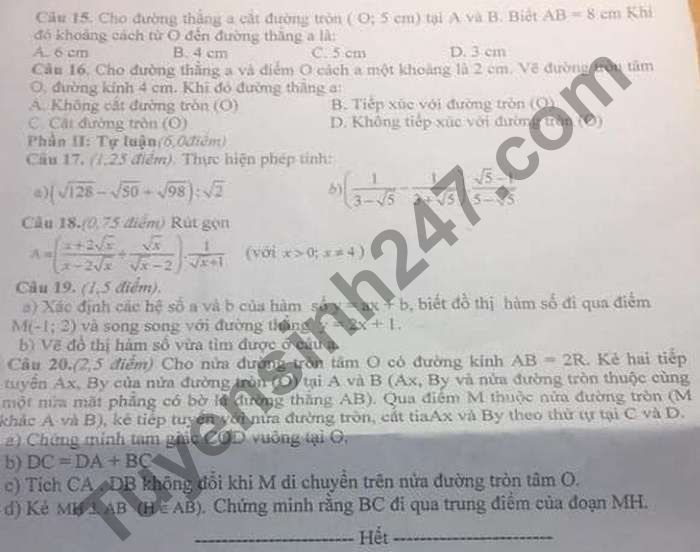 De thi hoc ki 1 nam 2020 THCS Phuong Nam mon Toan lop 9