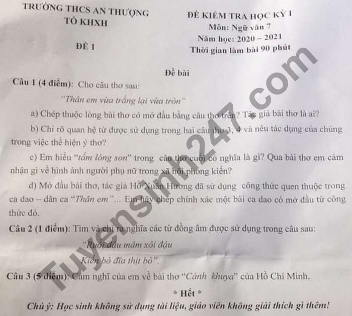 De kiem tra hoc ki 1 lop 7 mon Van nam 2020 THCS An Thuong