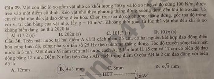 De thi hoc ki 1 lop 12 mon Ly THPT Cao Ba Quat nam 2020