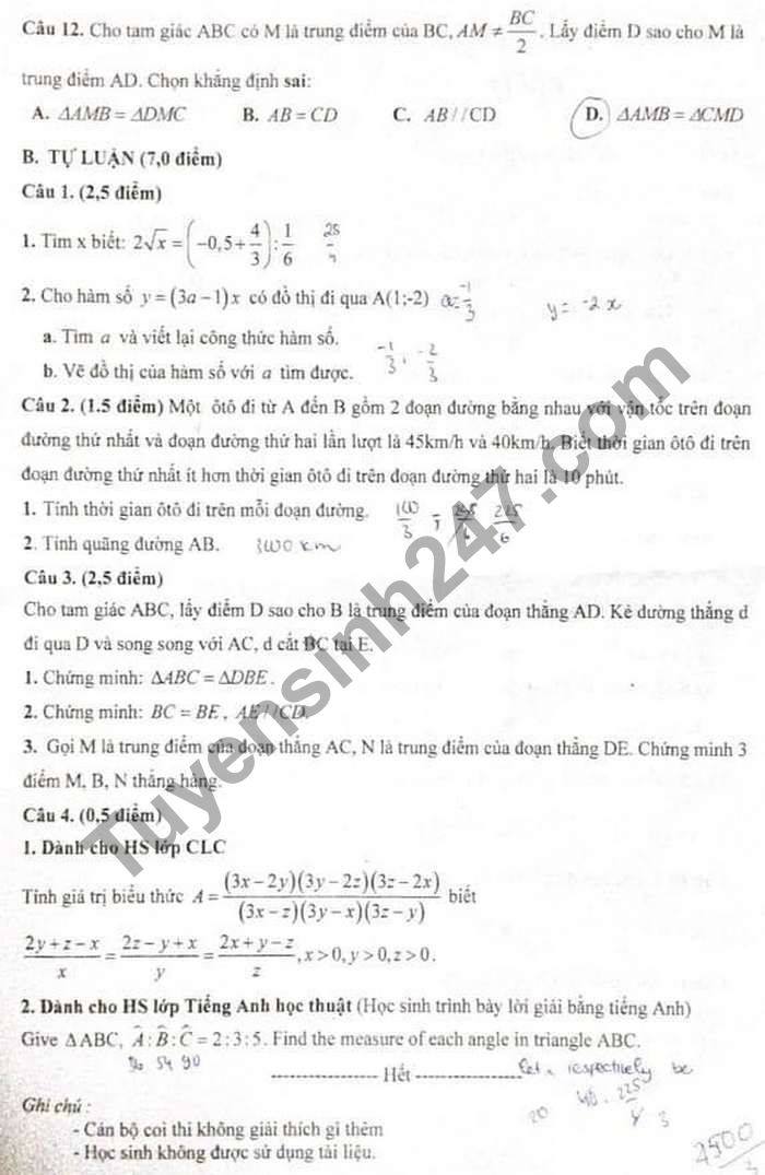 De thi hoc ki 1 2020 Toan lop 7 THCS-THPT Nguyen Tat Thanh