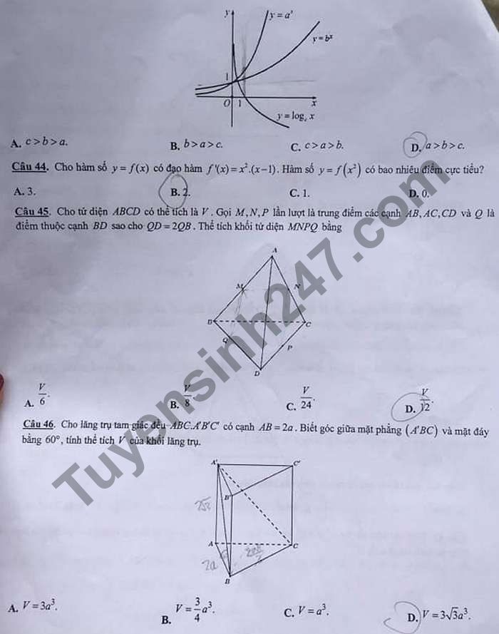 De thi hoc ki 1 lop 12 mon Toan THPT Chu Van An nam 2020
