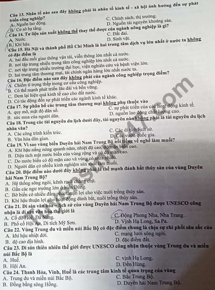De thi hoc ki 1 lop 9 nam 2020 mon Dia Phong GD huyen Long Thanh