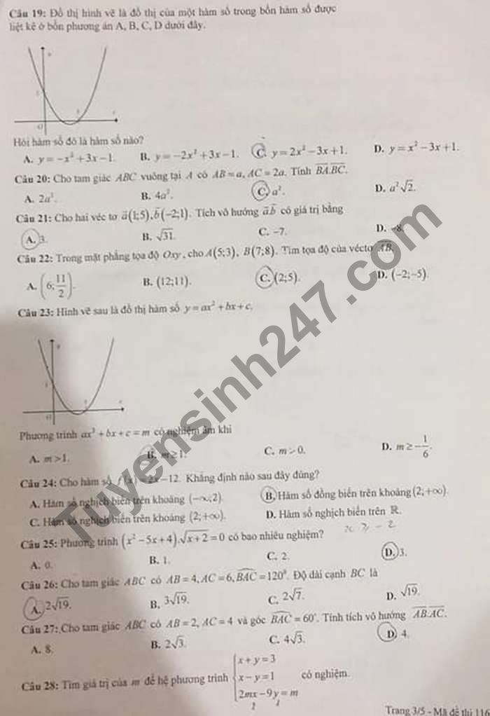 De thi hoc ki 1 lop 10 mon Toan THPT Chu Van An nam 2020