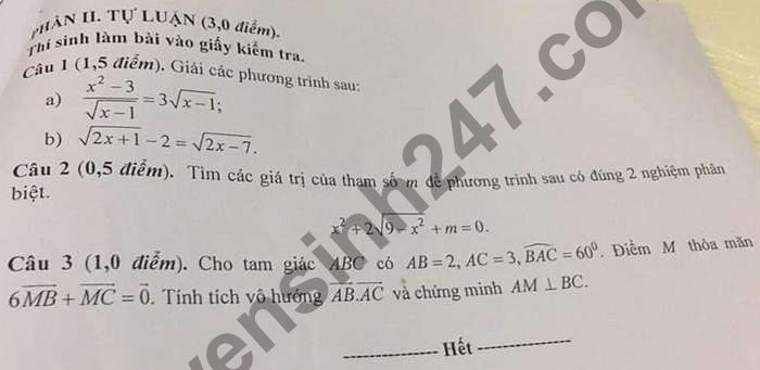 De thi hoc ki 1 lop 10 mon Toan THPT Chu Van An nam 2020
