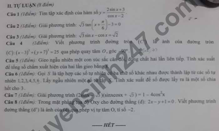 De thi hoc ki 1 lop 11 mon Toan THPT Tan Chau nam 2020
