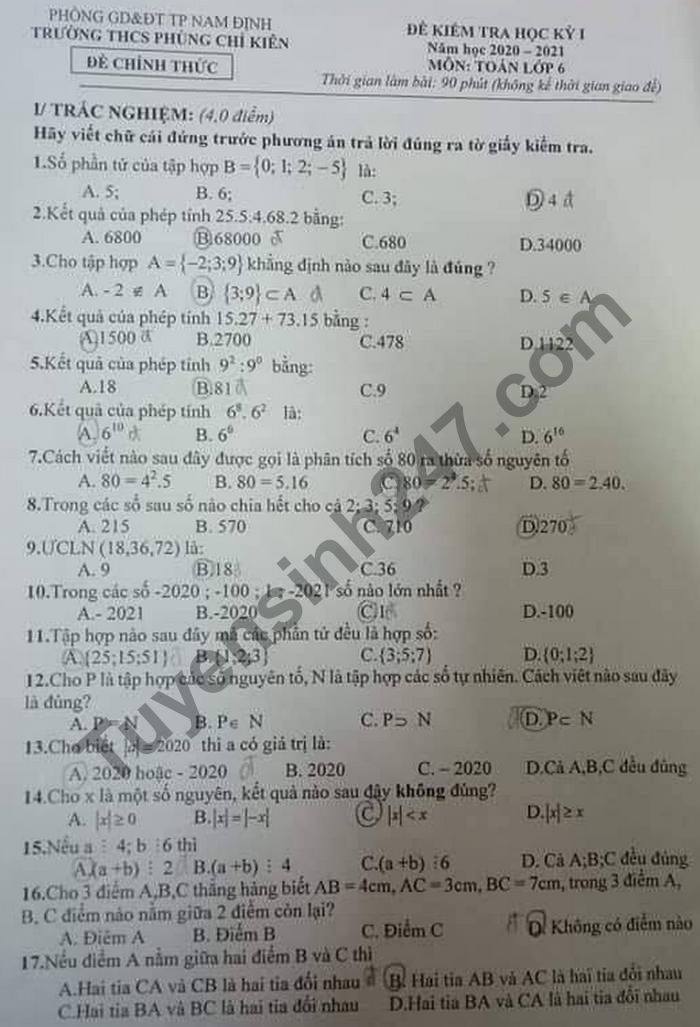De thi hoc ki 1 nam 2020 THCS Phung Chi Kien mon Toan lop 6