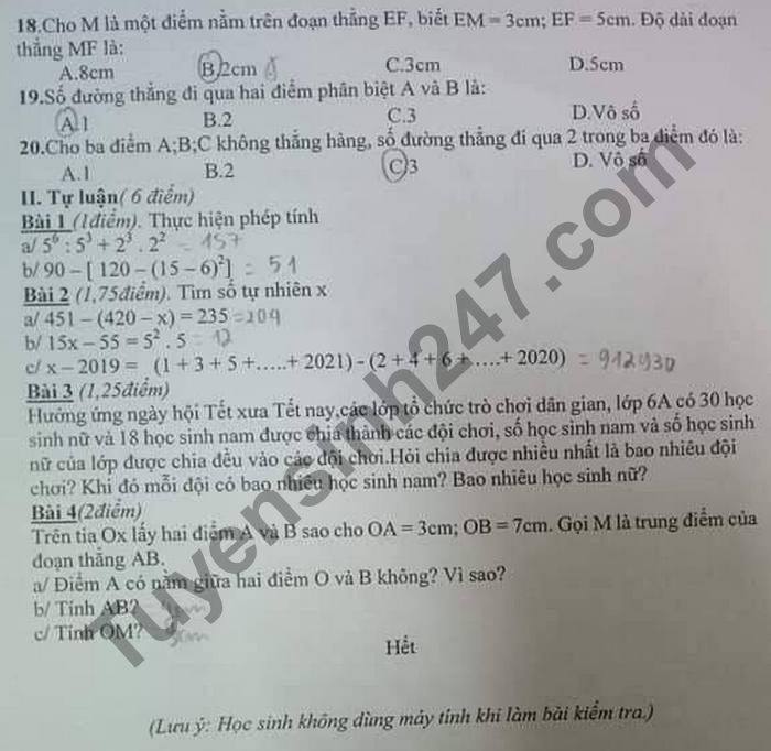 De thi hoc ki 1 nam 2020 THCS Phung Chi Kien mon Toan lop 6