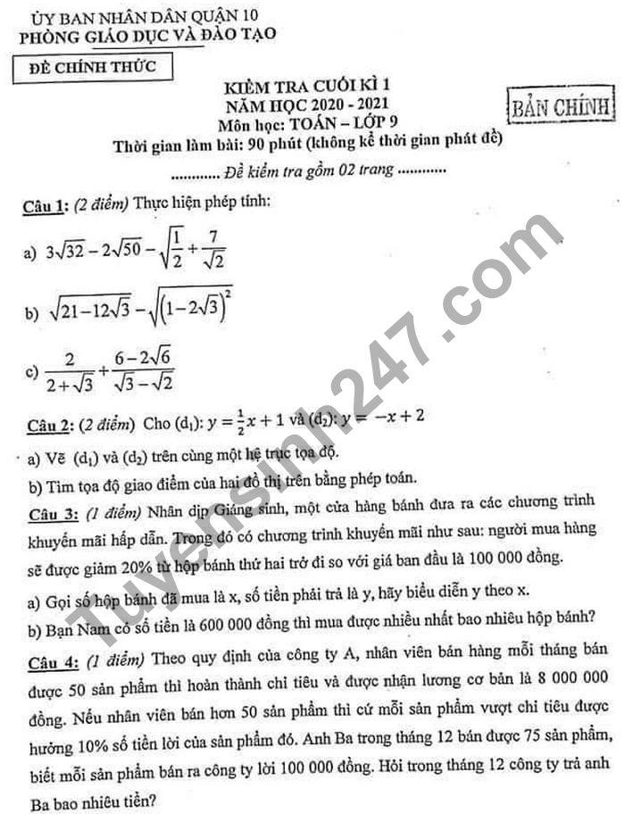 De thi hoc ki 1 mon Toan lop 9 nam 2020 Phong GD Quan 10