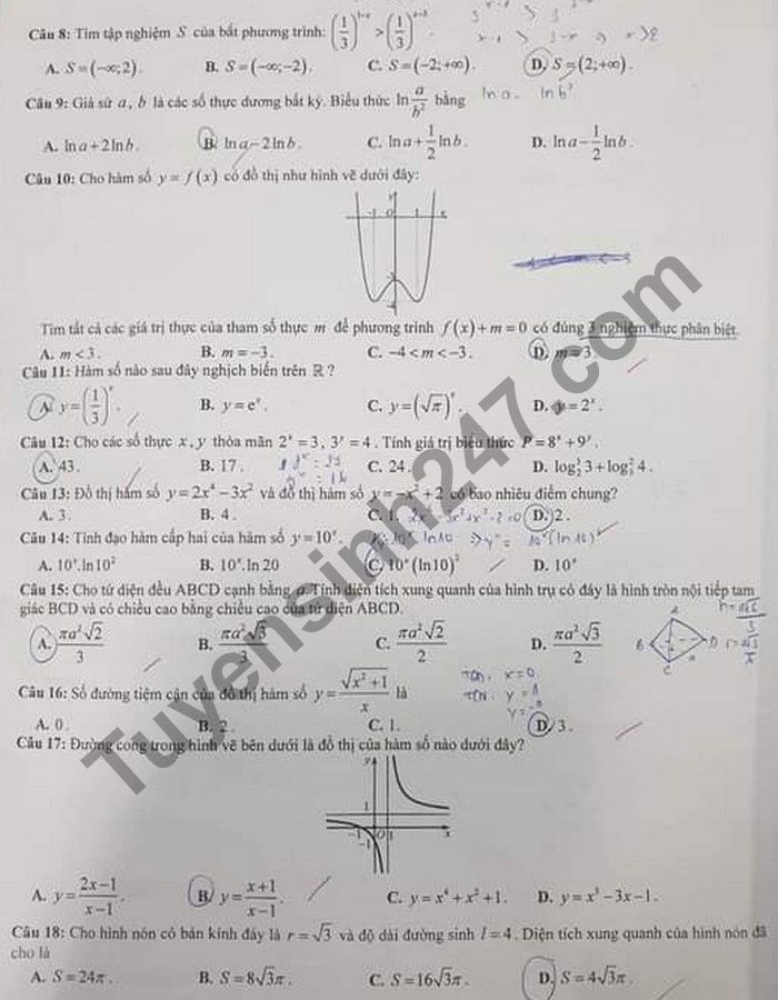 De thi hoc ki 1 mon Toan lop 12 THPT Luong The Vinh 2020