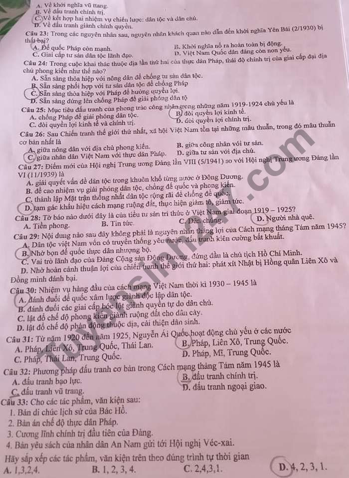 De thi hoc ki 1 nam 2020 mon Su lop 12 THPT Van Ngoc Chinh