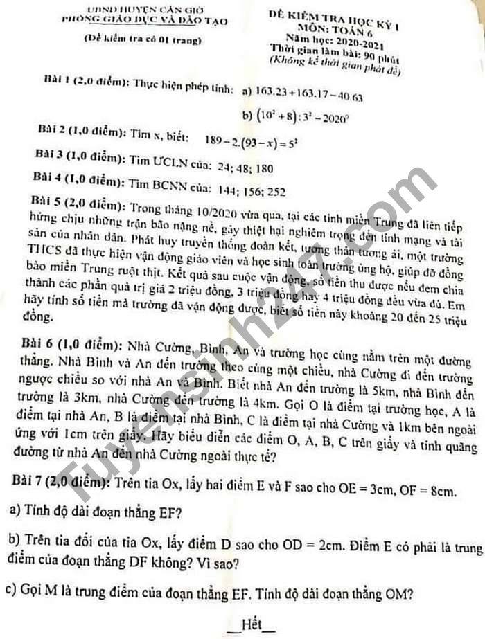 De thi hoc ki 1 nam 2020 Phong GD huyen Can Gio mon Toan lop 6