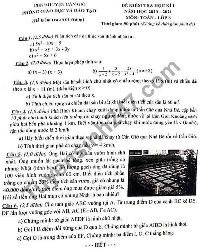 De thi hoc ki 1 lop 8 mon Toan Huyen Can Gio nam 2020