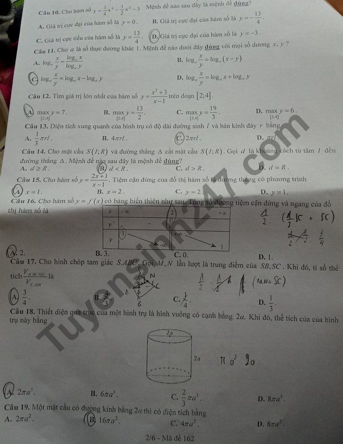 De thi hoc ki 1 nam 2020 THPT Tran Phu mon Toan lop 12