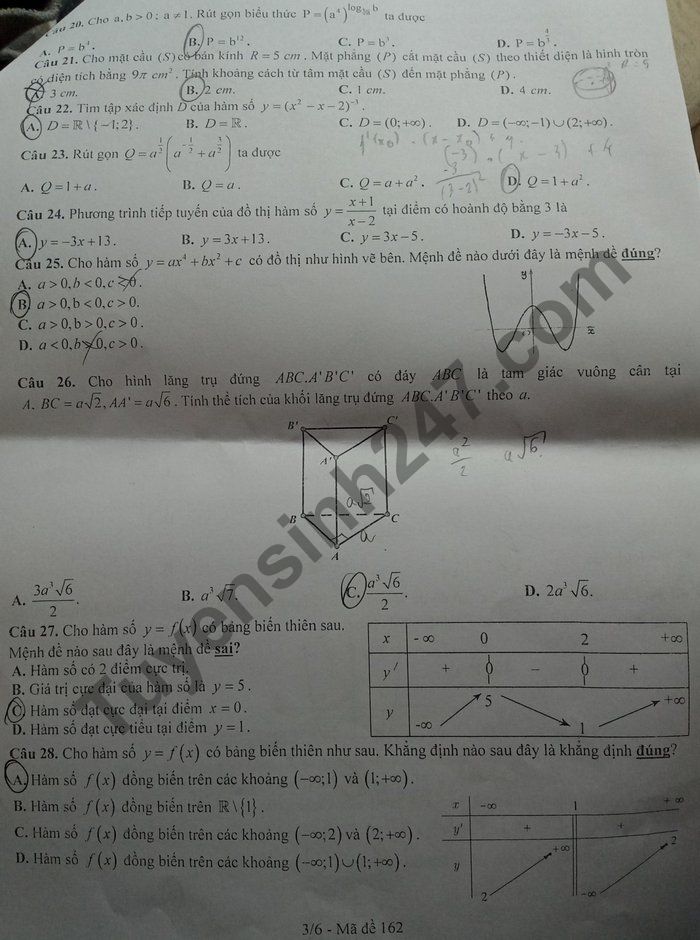 De thi hoc ki 1 nam 2020 THPT Tran Phu mon Toan lop 12