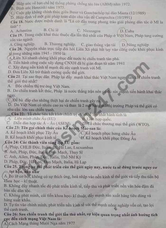 De thi hoc ki 1 nam 2020 THCS Phuc Nghia mon Su lop 9