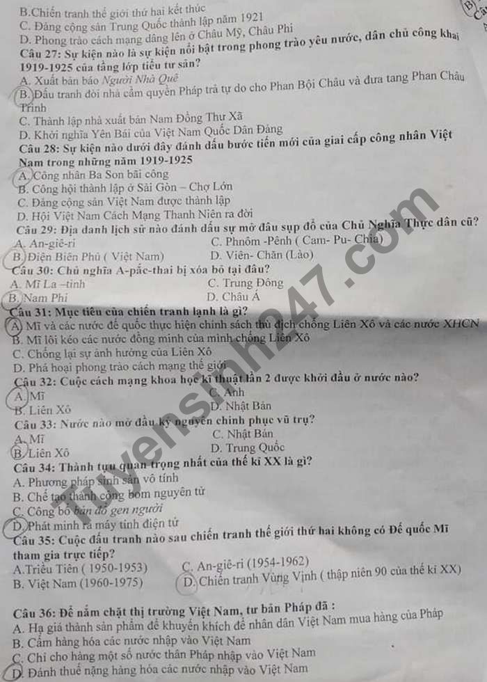 De thi hoc ki 1 nam 2020 THCS Phuc Nghia mon Su lop 9