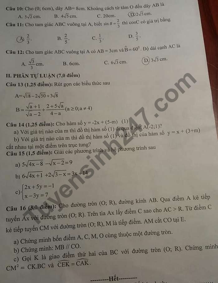 De thi hoc ki 1 nam 2020 Phong GD Binh Luc lop 9 mon Toan