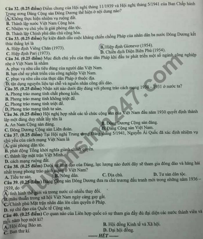 De thi hoc ki 1 nam 2020 tinh Dak Lak mon Su lop 12