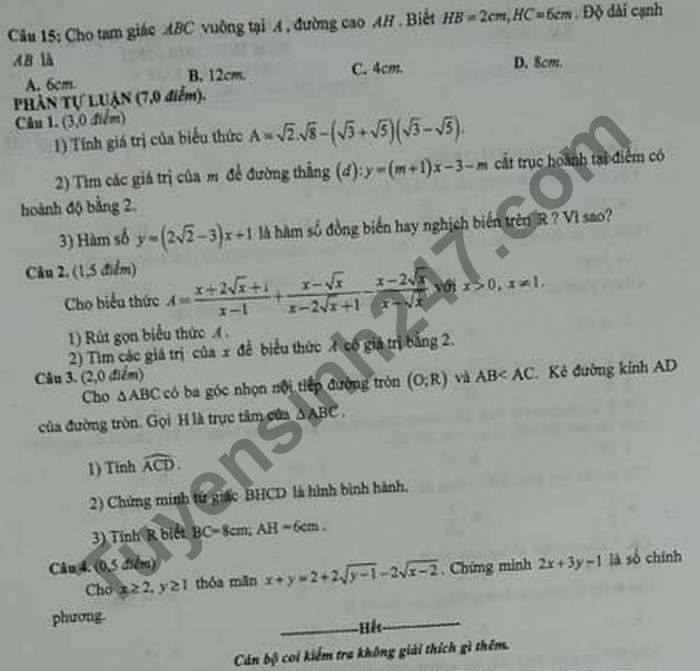 De thi hoc ki 1 So GD Bac Giang Toan lop 9 nam 2020