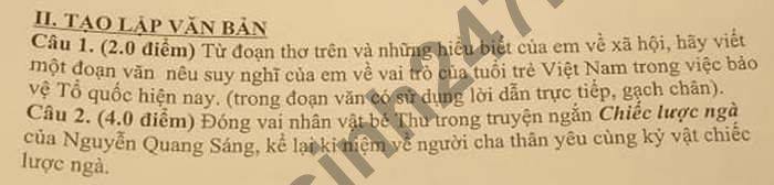 De thi hoc ki 1 THCS Tien Lu mon Van lop 9 nam 2020