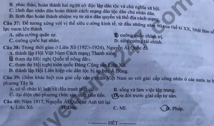 De thi hoc ki 1 nam 2020 mon Su lop 12 So GD Vinh Long