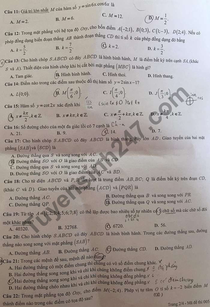 De thi hoc ki 1 THPT Chuyen Thang Long lop 11 mon Toan 2020