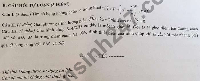 De thi hoc ki 1 THPT Chuyen Thang Long lop 11 mon Toan 2020