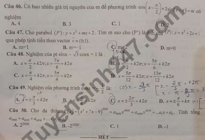 De thi hoc ki 1 nam 2020 THPT Phan Van Hoa mon Toan lop 11
