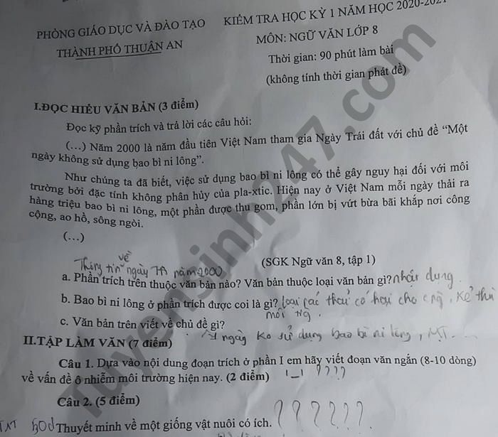De thi hoc ki 1 Phong GD TP Thuan An nam 2020 Van lop 8
