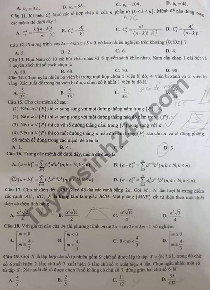 De thi hoc ki 1 mon Toan lop 11 THPT Viet Nam-Ba Lan 2020