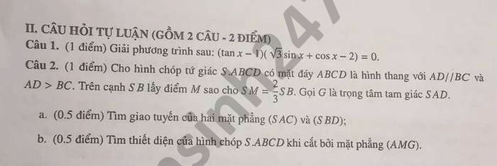 De thi hoc ki 1 nam 2020 Toan lop 11 THPT chuyen Quoc Hoc