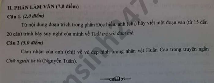 De thi hoc ki 1 lop 11 mon Van nam 2020 THPT So 2 Phu My