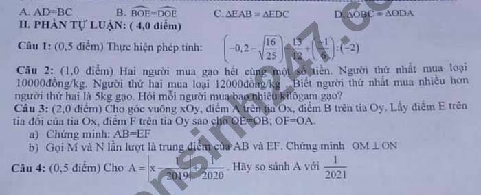 De thi hoc ki 1 nam 2020 mon Toan lop 7 Phong GD Quy Nhon