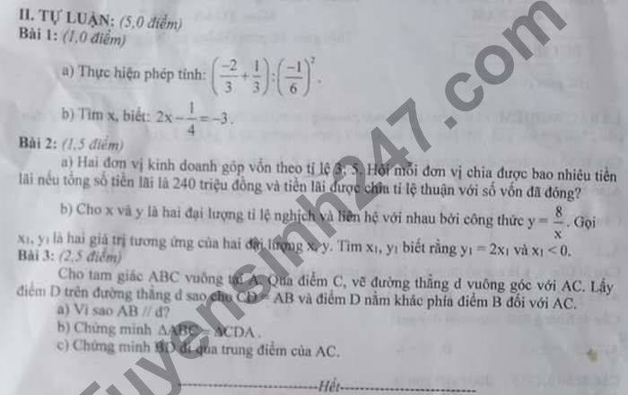 De thi hoc ki 1 nam 2020 So GD Quang Nam mon Toan lop 7