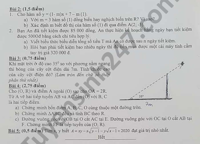 De thi hoc ki 1 nam 2020 mon Toan lop 9 THCS Da Nang