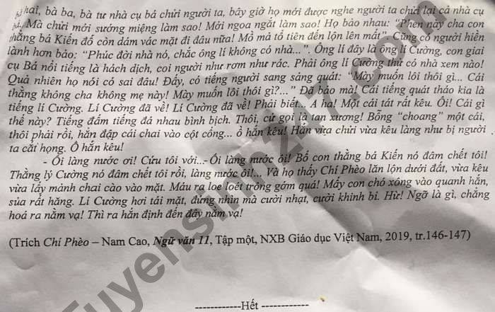 De thi hoc ki 1 THPT Tue Tinh mon Van lop 11 nam 2020