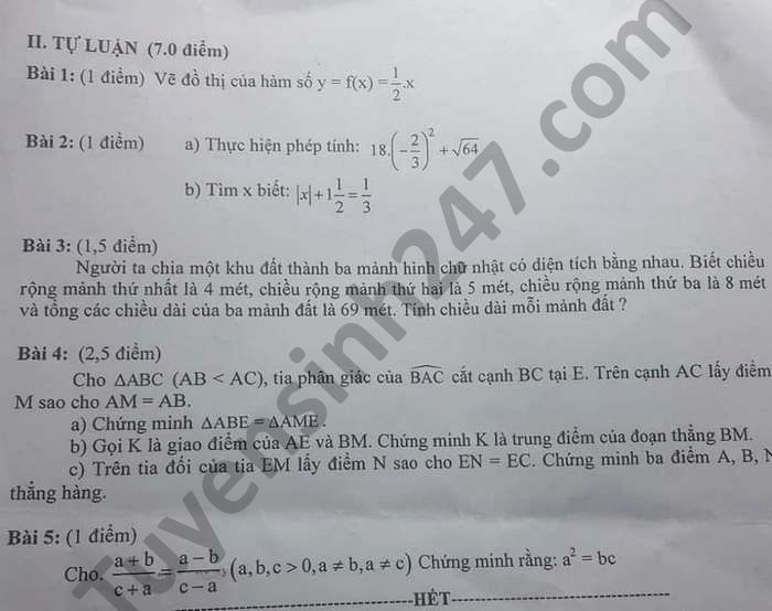 De thi hoc ki 1 nam 2020 mon Toan lop 7 Phong GD Tay Son