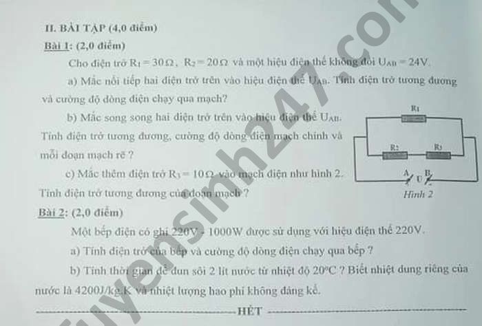 De thi hoc ki 1 nam 2020 mon Ly lop 9 THCS-THPT Long Binh