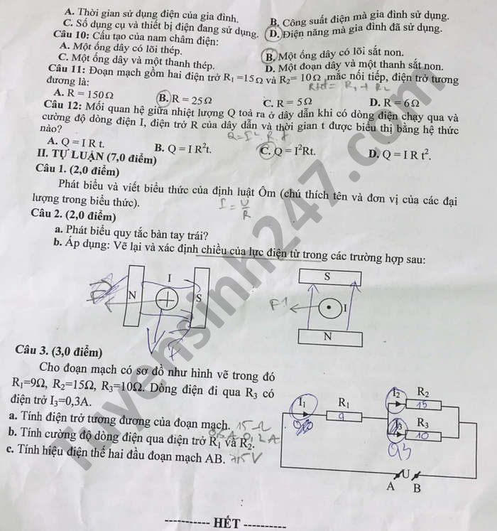 De thi hoc ki 1 nam 2020 THCS-THPT Phu Thanh mon Ly lop 9
