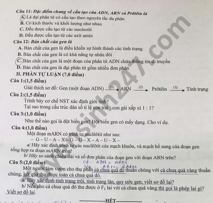 De thi hoc ki 1 THCS-THPT Phu Thanh mon Sinh lop 9 nam 2020