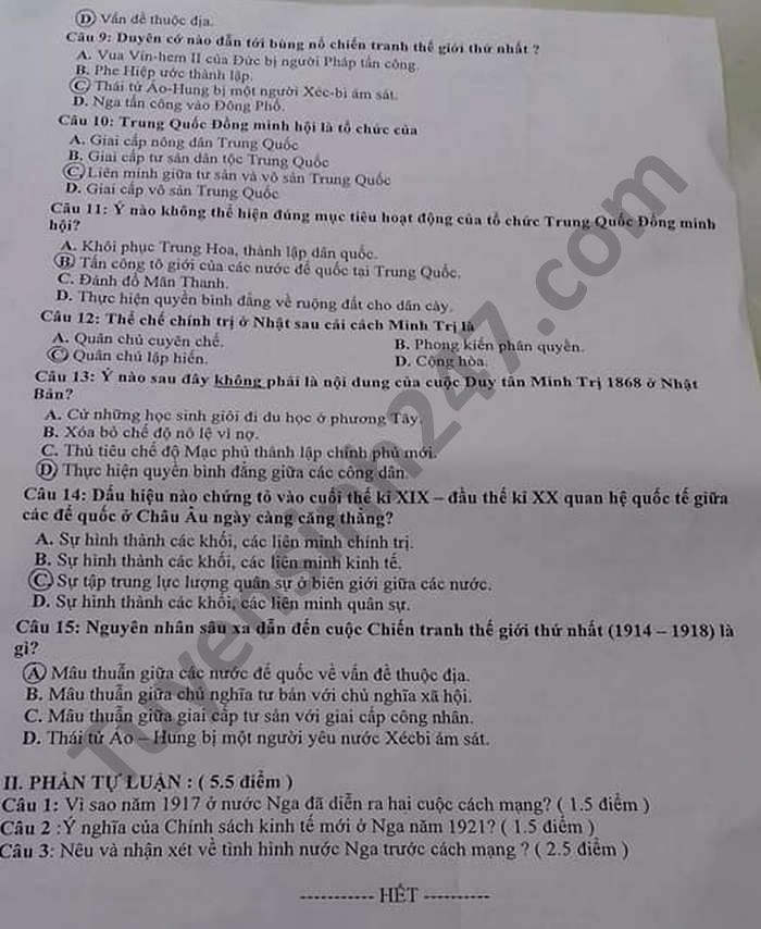 De thi hoc ki 1 nam 2020 lop 11 mon Su THCS-THPT Phu Thanh A