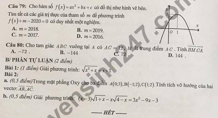 De thi hoc ki 1 mon Toan lop 10 nam 2020 THPT Tan Hiep