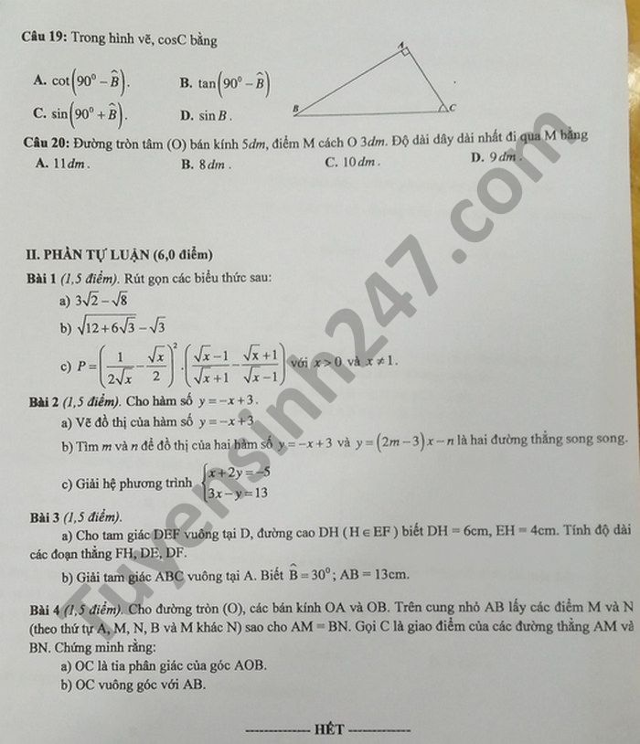 De thi hoc ki 1 mon Toan lop 9 nam 2020 tinh Bac Kan